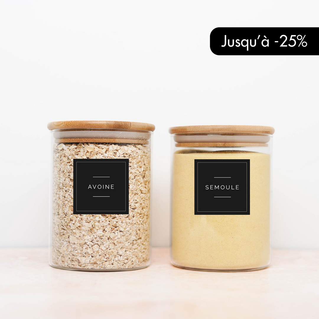 étiquettes minimaliste noires bocaux