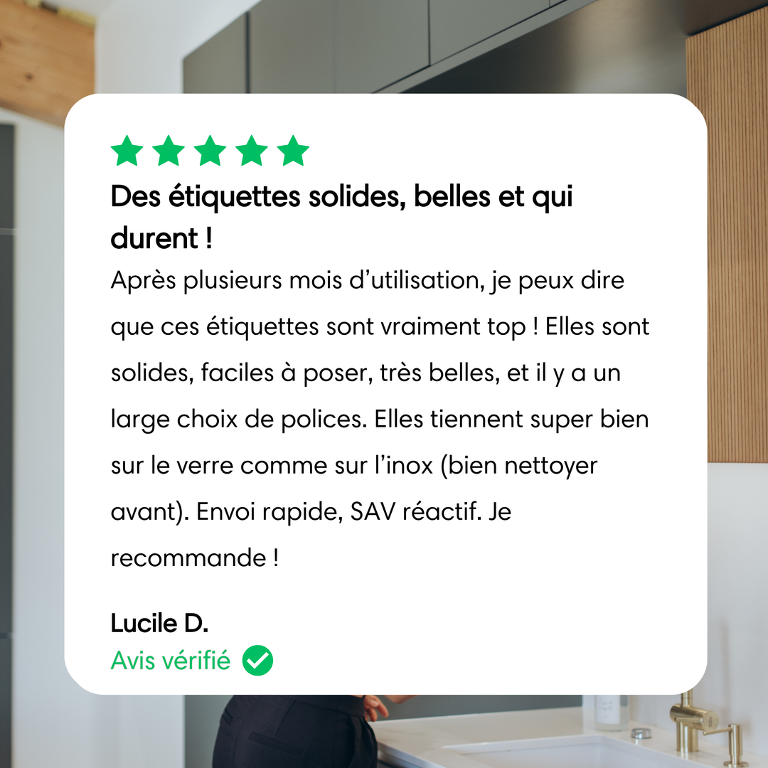 Avis client étiquettes minimaliste