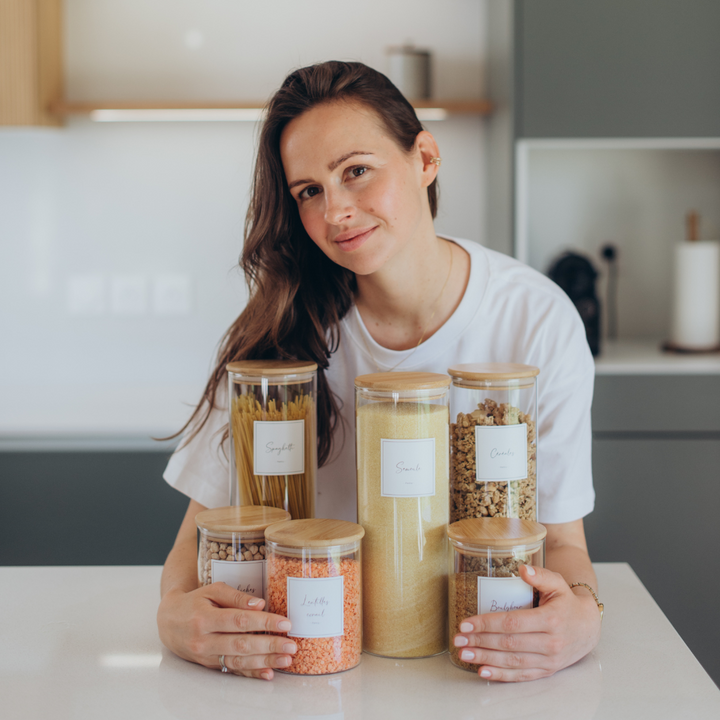 bocaux en verre et bambou cuisine