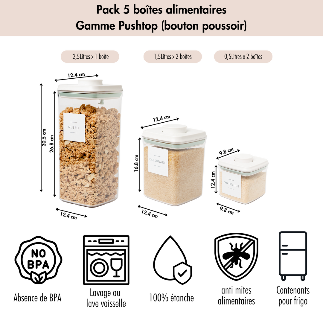 dimensions pack 5 boites alimentaires Pushtop