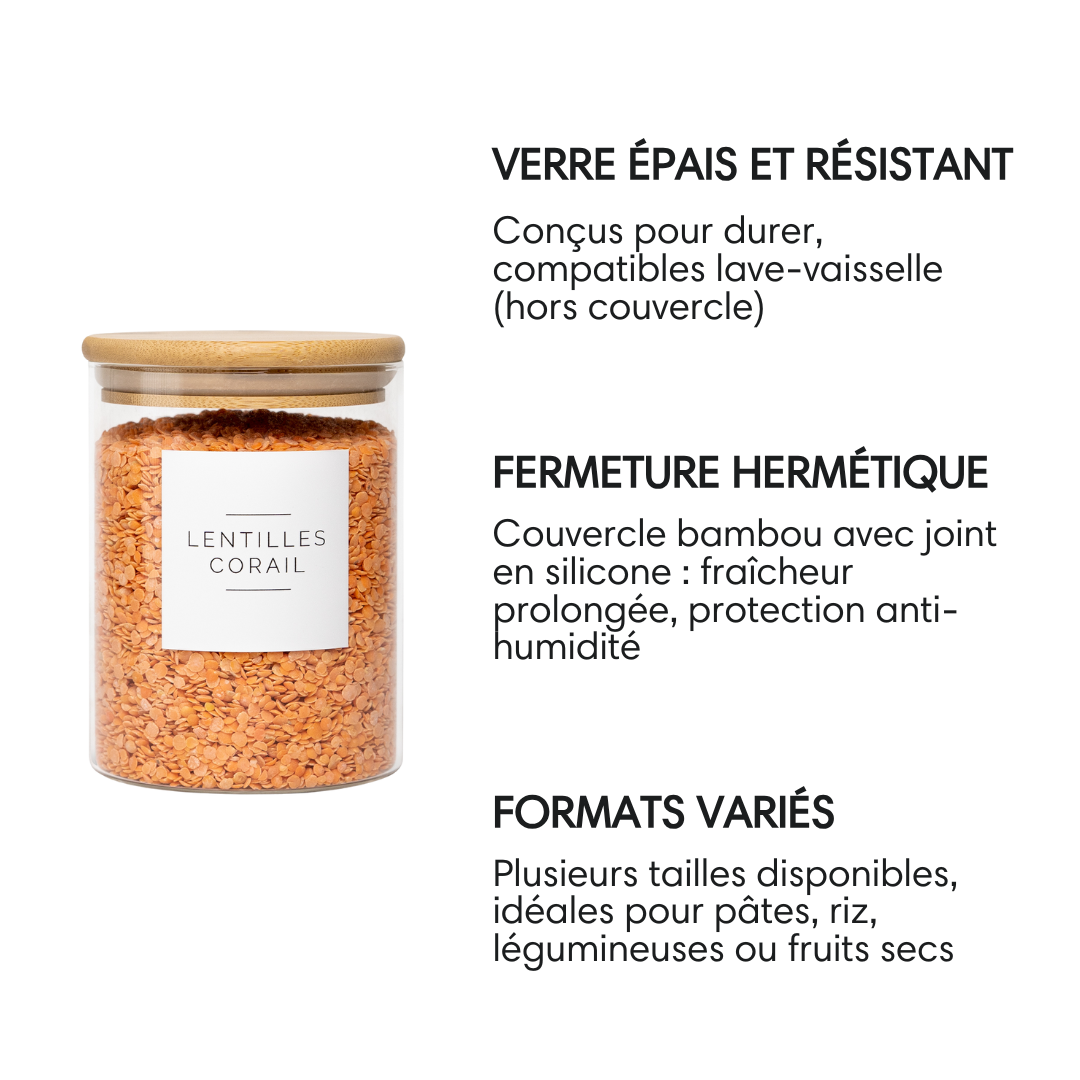 caractéristiques bocaux en verre et bambou