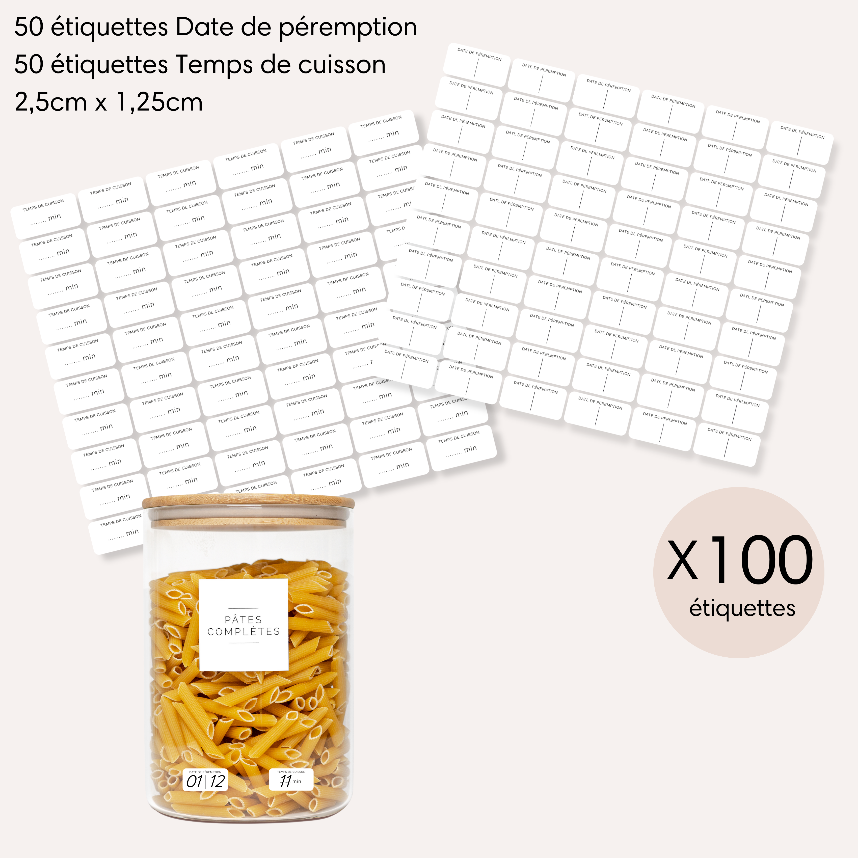 100 étiquettes péremption et temps de cuisson