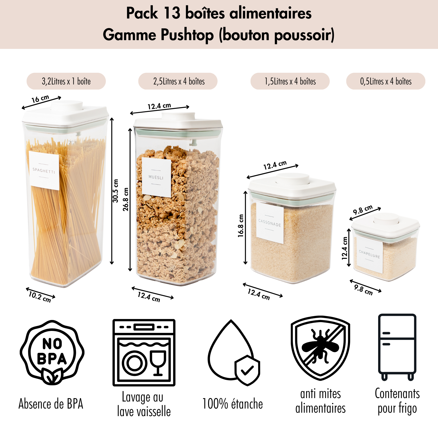 Pack 13 boites alimentaires et étiquettes