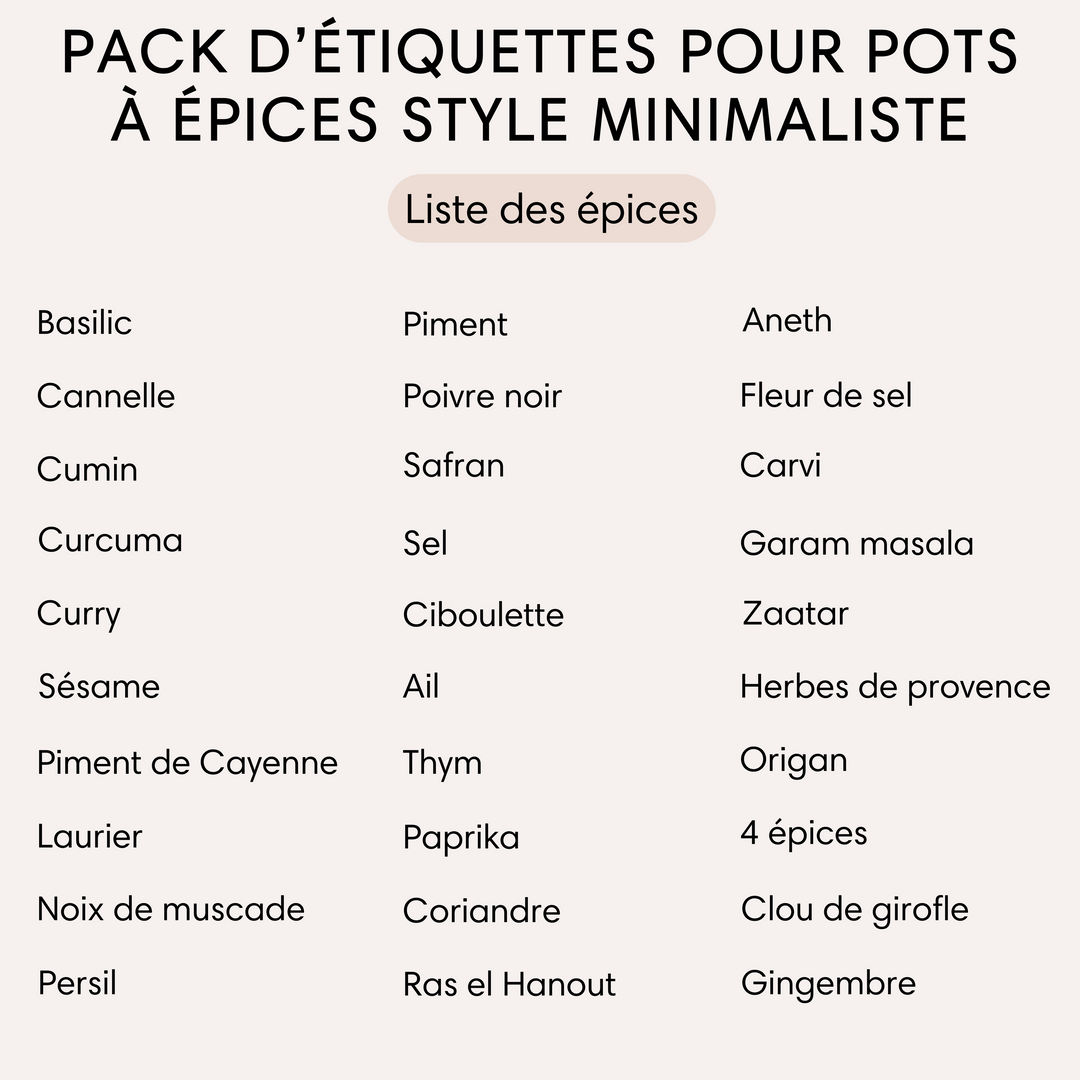 étiquettes à épices prédéfinies