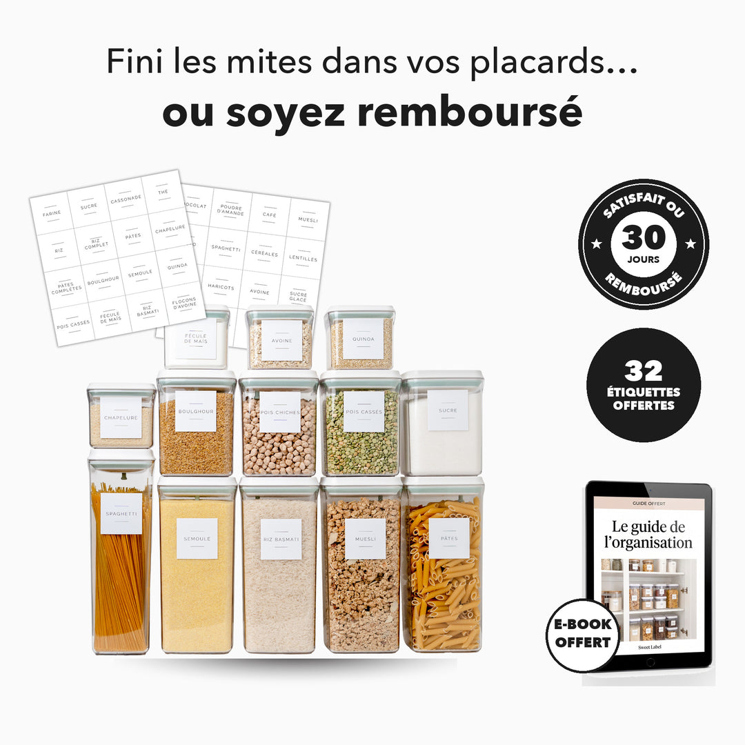 Pack 13 boîtes alimentaires Pushtop, 32 étiquettes offertes, e-book offert