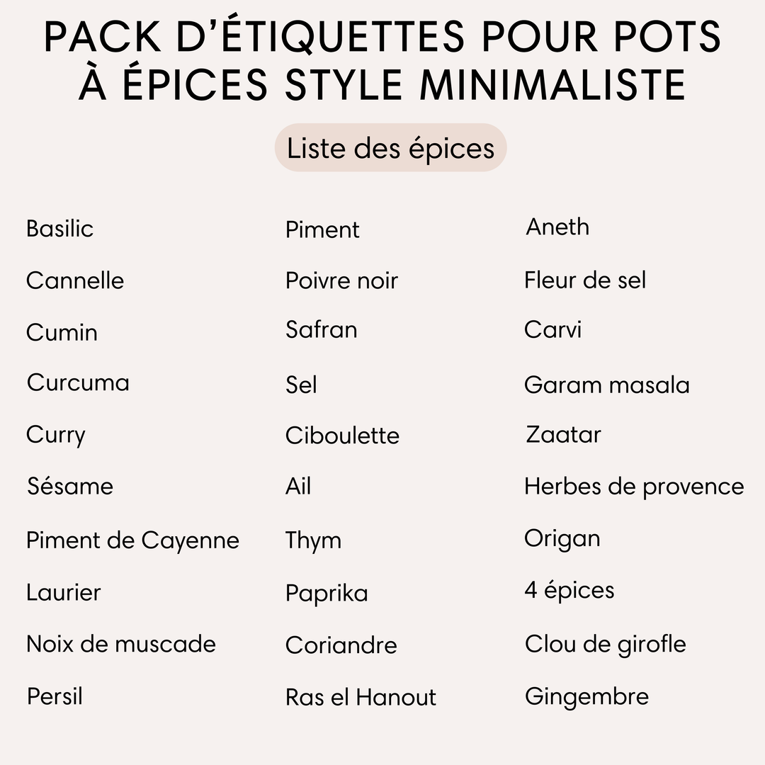 30 étiquettes épices style minimaliste