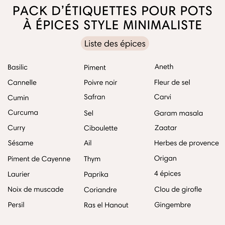 30 étiquettes épices style minimaliste