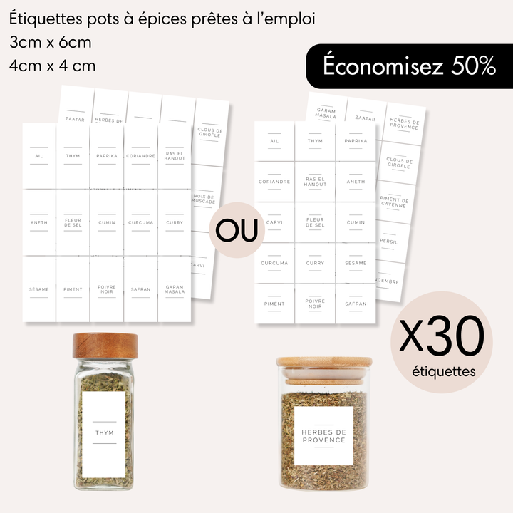 30 étiquettes épices style minimaliste